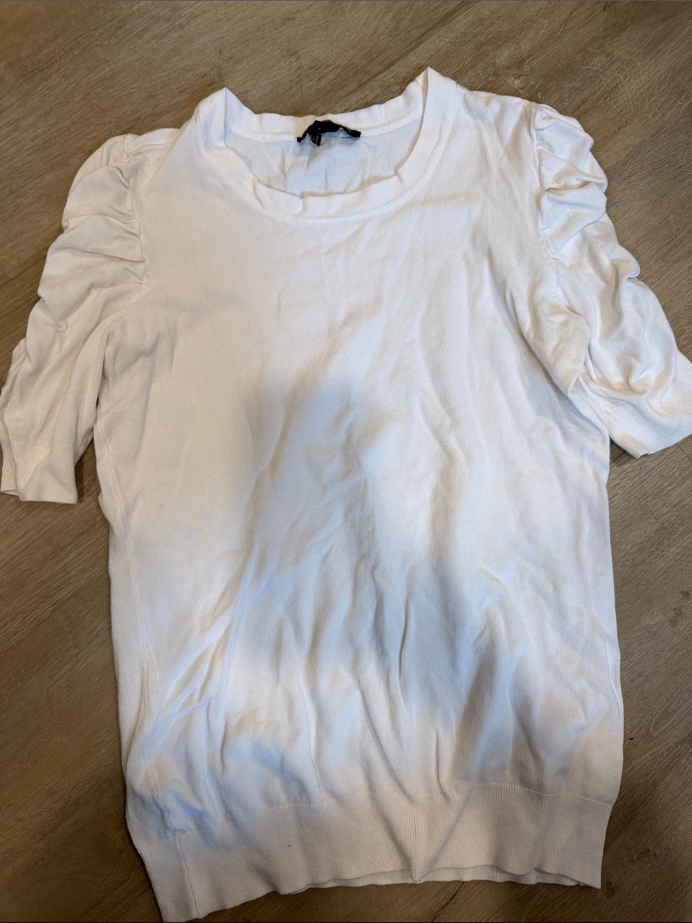 INC International Concepts White Puff Sleeve Knit Tee